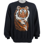 Vintage (Jerzees) - Black Tiger Printed Crew Neck Sweatshirt 1990s Large