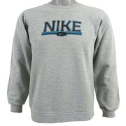 Nike - Grey Spell-Out Crew Neck Sweatshirt 1990s Medium