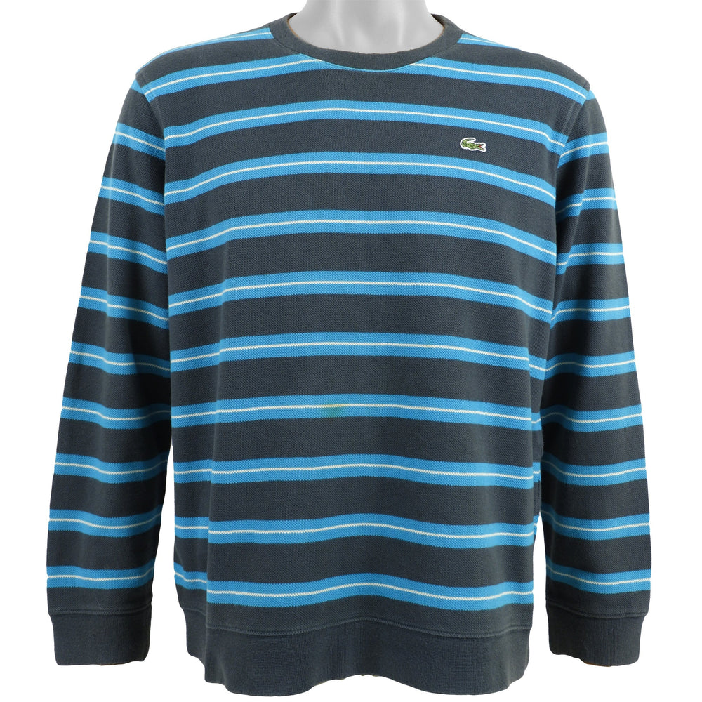 Lacoste - Black & Blue Striped Long Sleeved Shirt 1990s Medium Vintage Retro