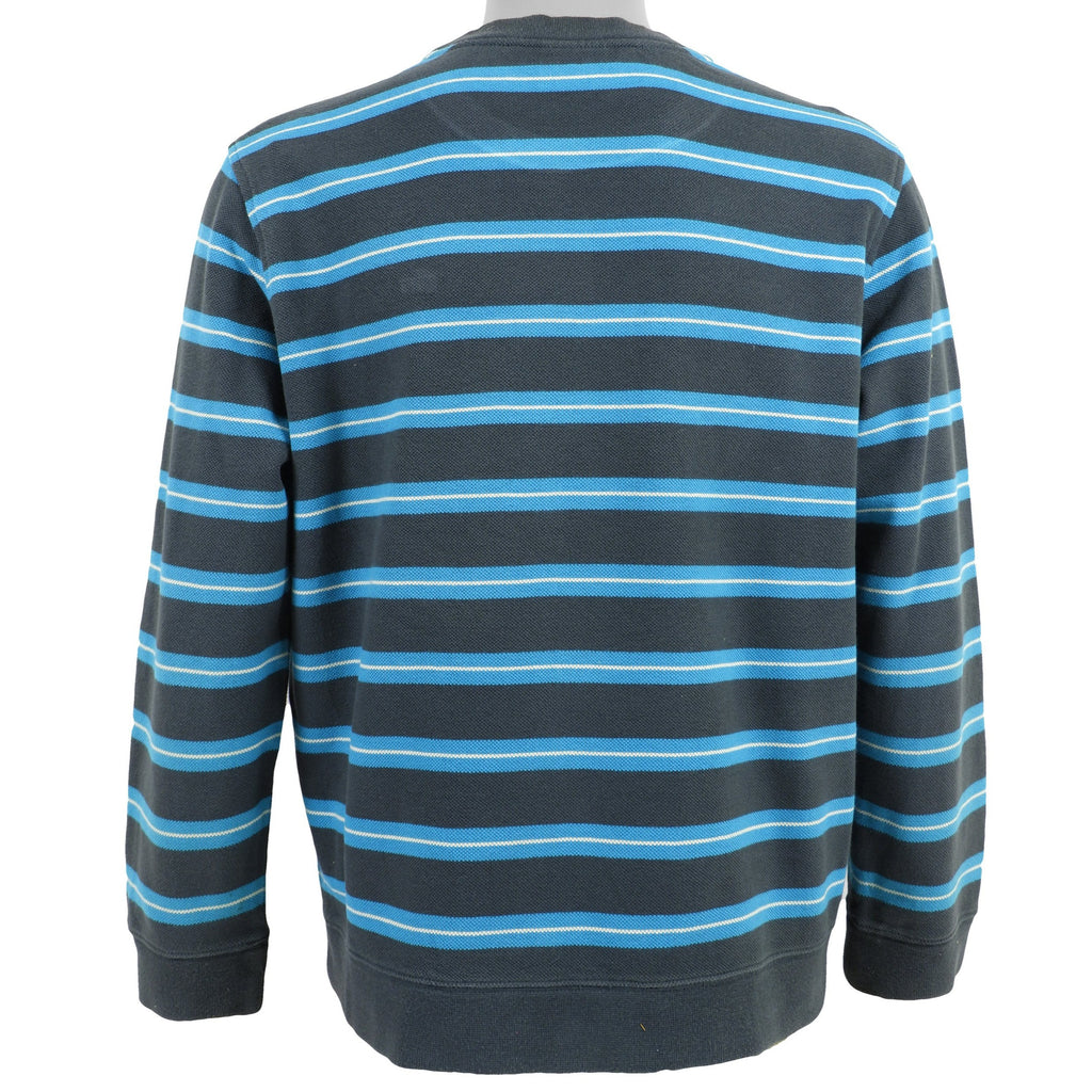 Lacoste - Black & Blue Striped Long Sleeved Shirt 1990s Medium Vintage Retro