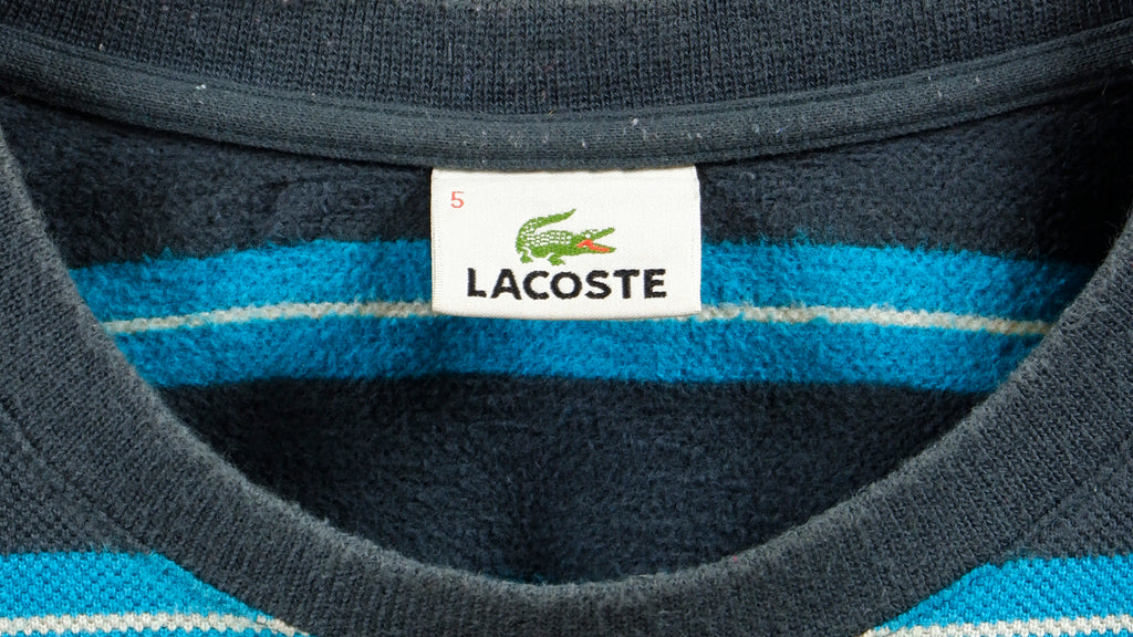 Lacoste - Black & Blue Striped Long Sleeved Shirt 1990s Medium Vintage Retro