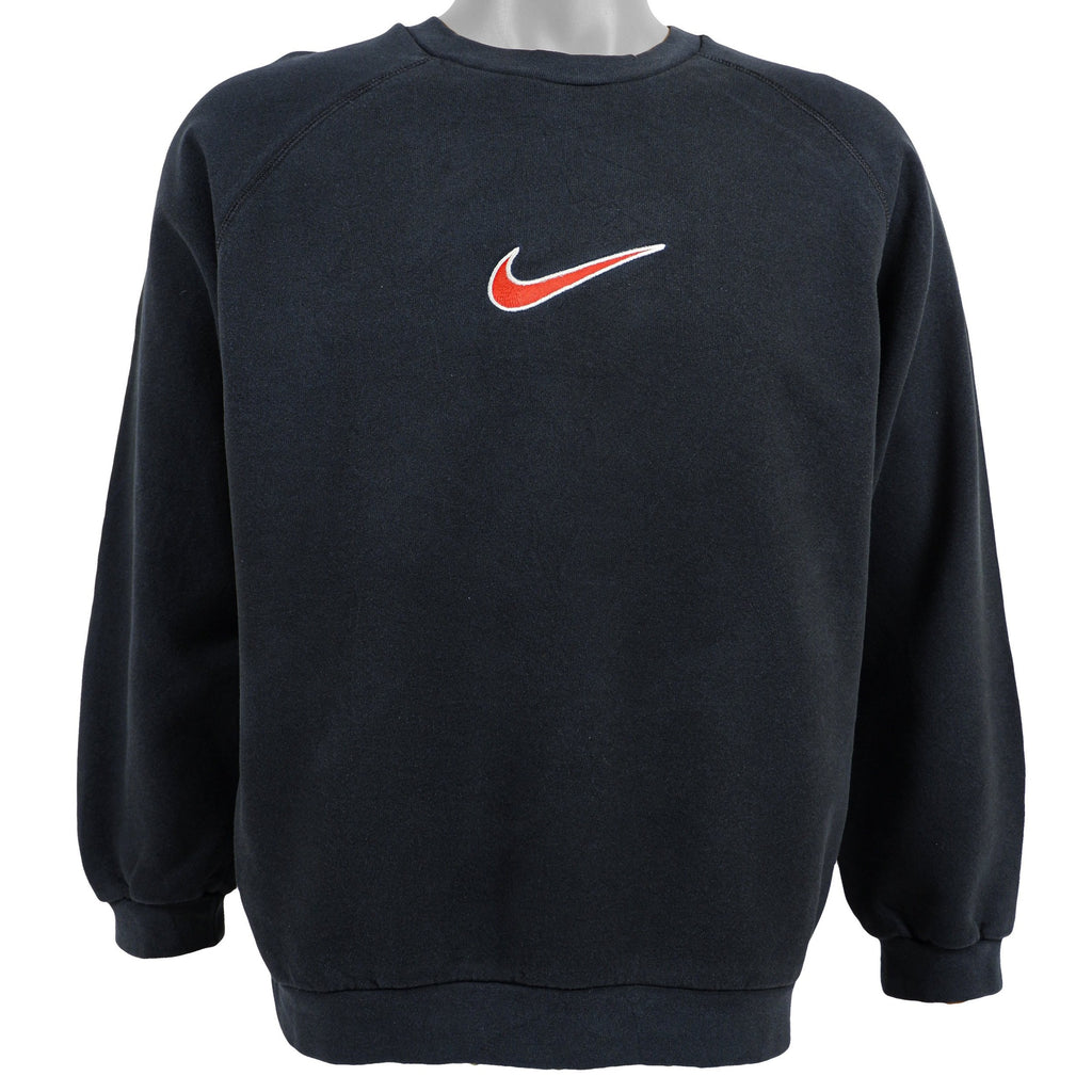 Nike - Black Big Logo Crew Neck Sweatshirt 1990s Medium Vintage Retro