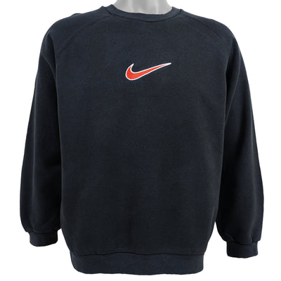 Nike - Black Big Logo Crew Neck Sweatshirt 1990s Medium