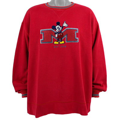 Disney - Red Mickey Mouse Embroidered Sweatshirt 1990s XX-Large