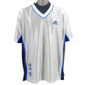 Adidas - White with Blue V-Neck T-Shirt 1990s X-Large Vintage Retro