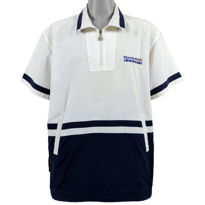 Reebok - White & Blue 1/4 Zip T-Shirt 1990s X-Large