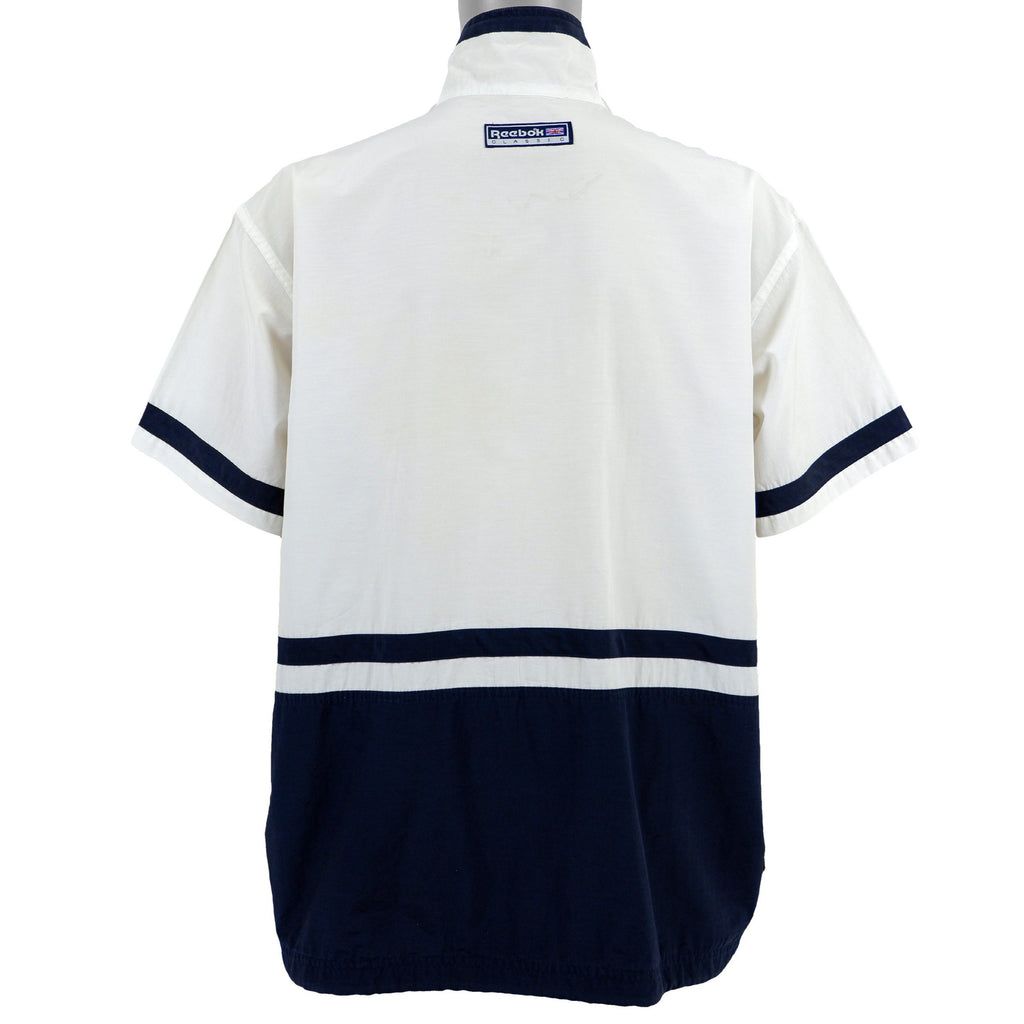 Reebok - White & Blue 1/4 Zip T-Shirt 1990s X-Large Vintage Retro