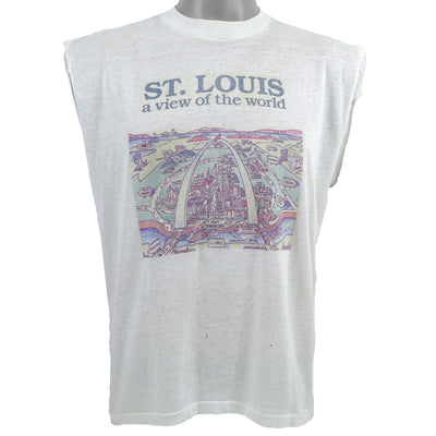 Vintage (Royal) - St. Louis, A View of the World Sleeveless Shirt 1980s X-Large