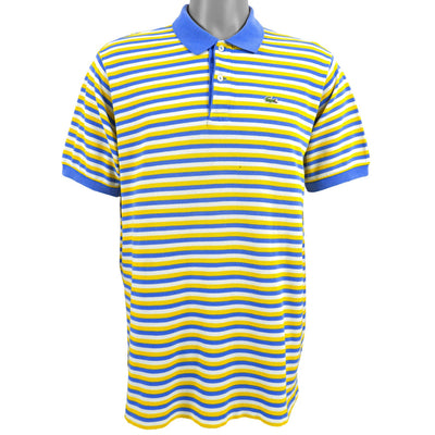 Lacoste - Blue, White & Yellow Striped Polo T-Shirt Large