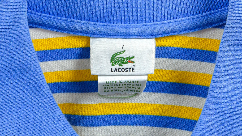 Lacoste - Blue, White & Yellow Striped Polo T-Shirt Large Vintage Retro