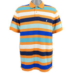 Nautica - Orange with Blue Striped Polo T-Shirt 1990s Large