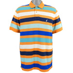 Nautica - Orange with Blue Striped Polo T-Shirt 1990s Large Vintage Retro