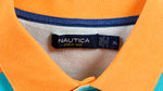 Nautica - Orange with Blue Striped Polo T-Shirt 1990s Large Vintage Retro