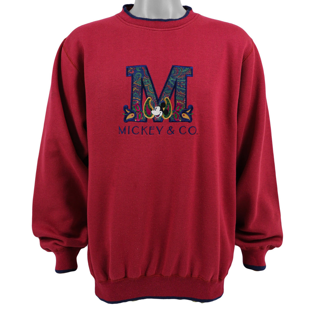 Disney - Red Big Logo Crew Neck Sweatshirt 1990s Large Vintage Retro