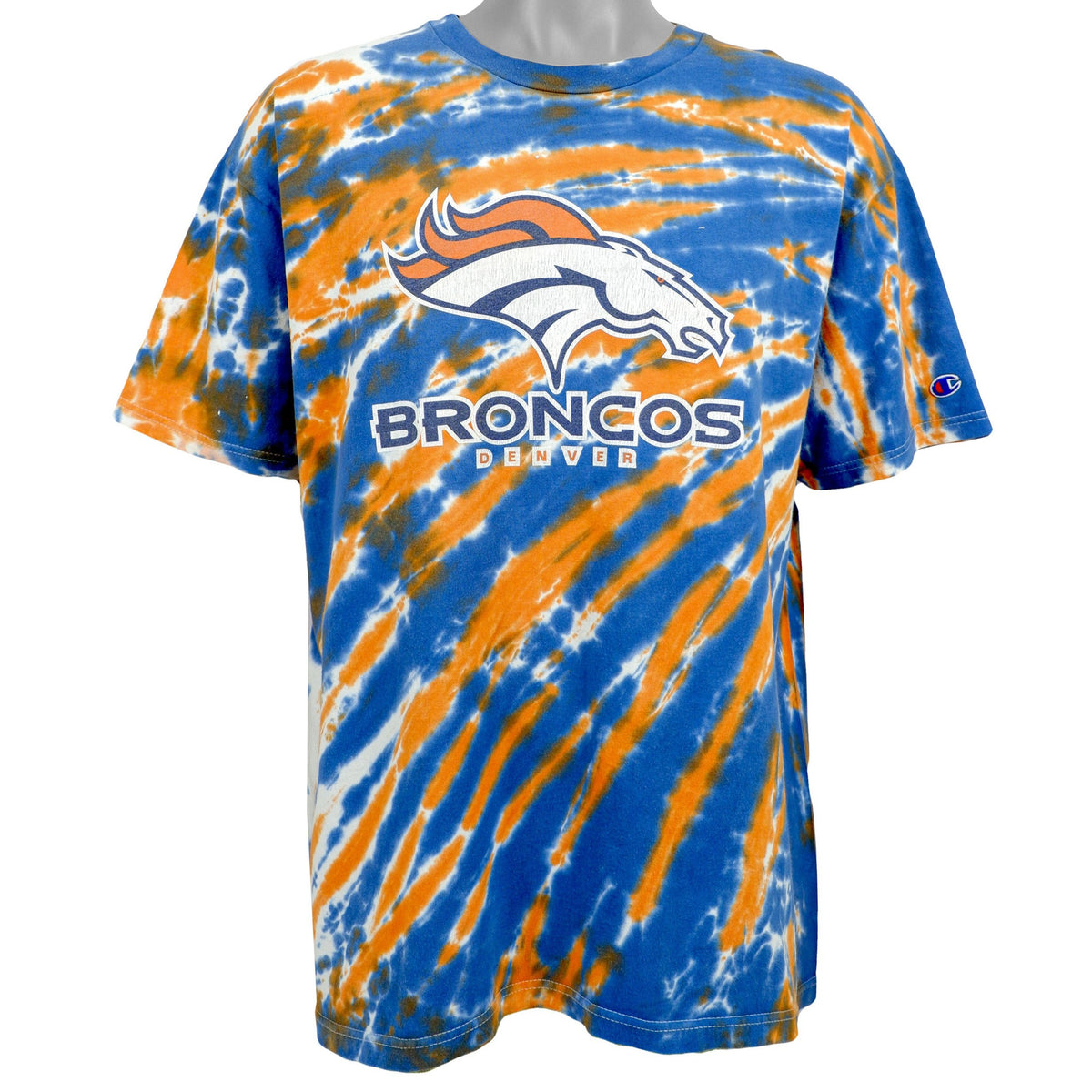 Champion - Denver Broncos Tie-die Spell-Out T-Shirt 1990s Large Vintage Retro NFL Football