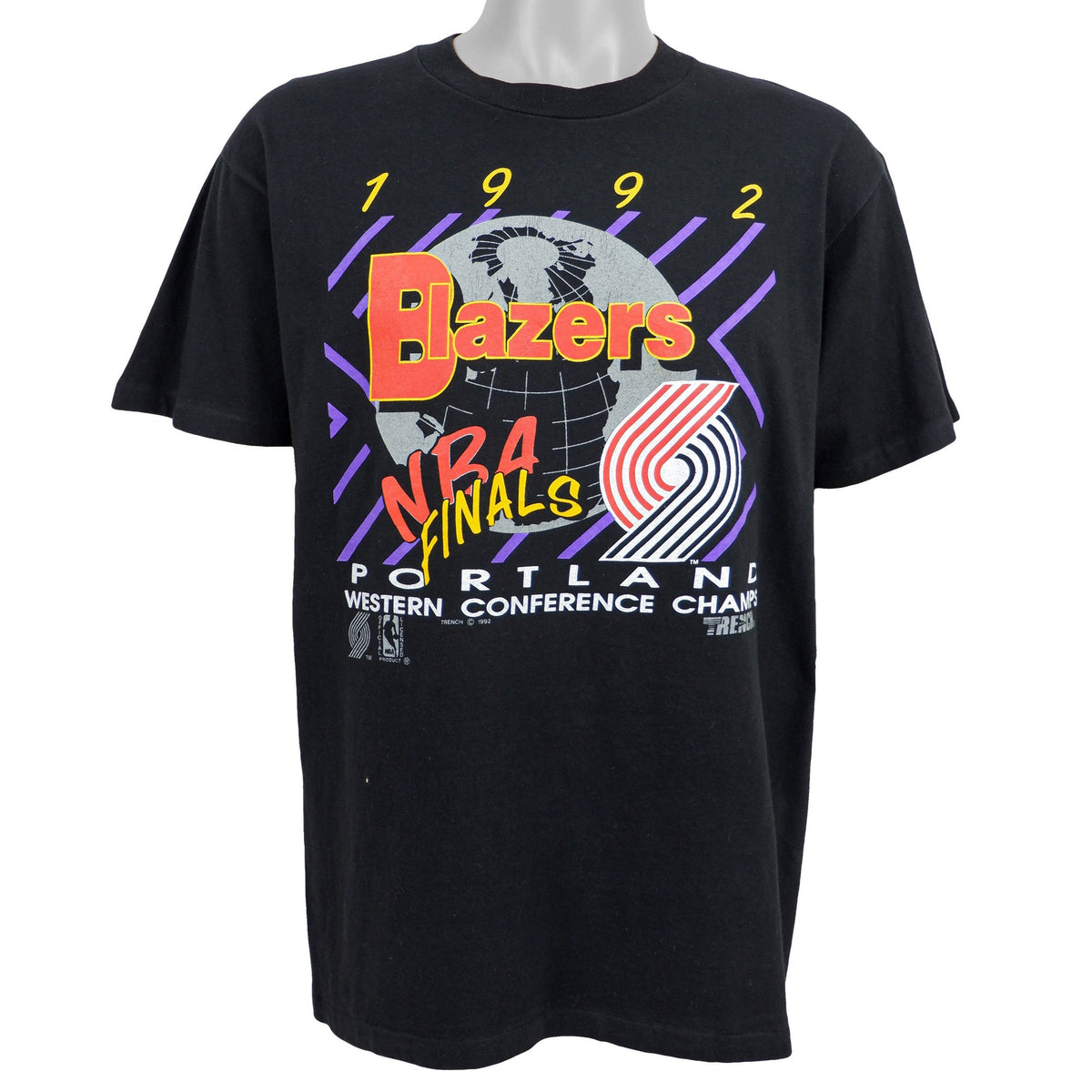 NBA (Oneita) - Portland Blazers Spell-Out T-Shirt 1992 Large Vintage Retro NBA Basketball