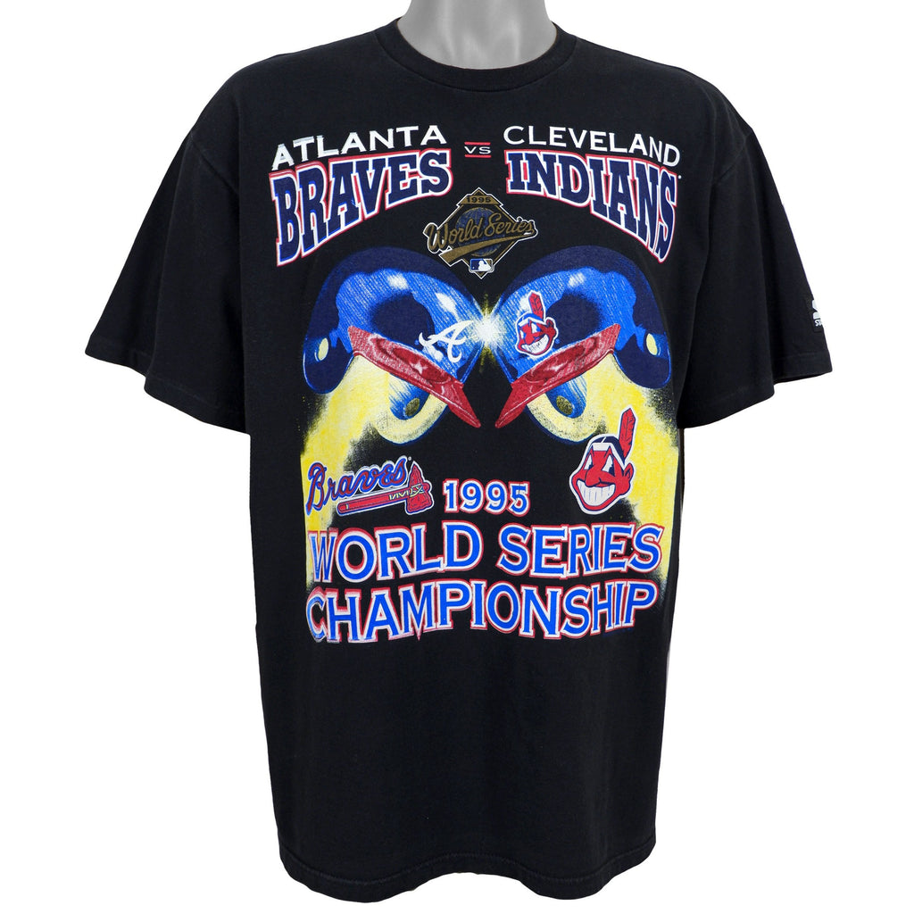 Starter - World Series Championship Braves VS Indians T-Shirt 1995 Large Vintage Retro MLB Baseball