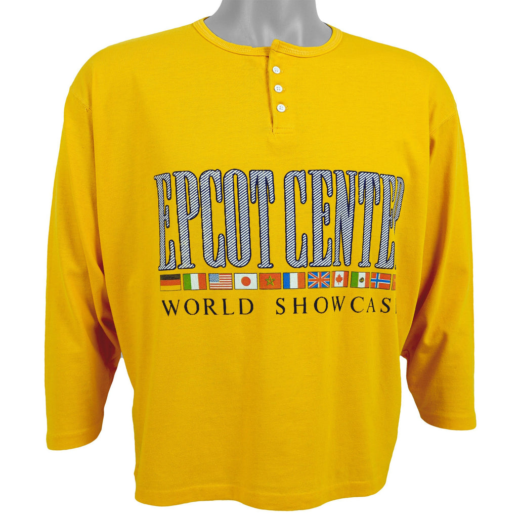 Disney - Epccot Center World Showcase 1/4 Button Long Sleeved Shirt 1990s Large Vintage Retro