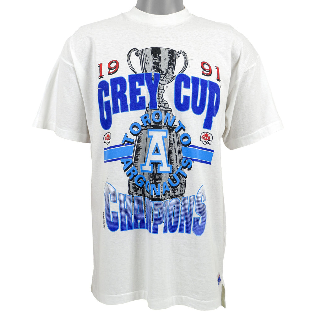 CFL (Athletics Softwear) - Toronto Argonauts Grey Cup Champions Spell-Out T-Shirt 1991 Large Vintage Retro Football