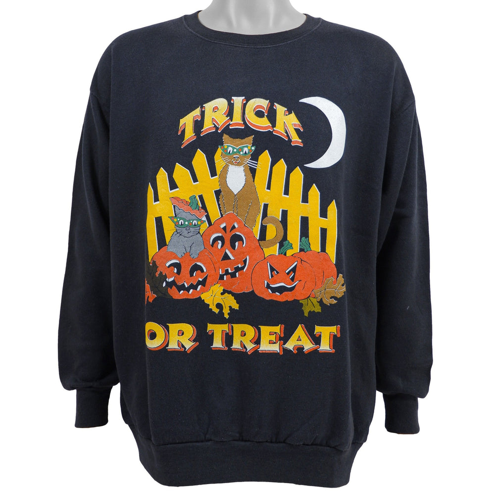 Vintage (Delta) - Black Trick or Treat Crew Neck Sweatshirt 1990s X-Large Vintage Retro