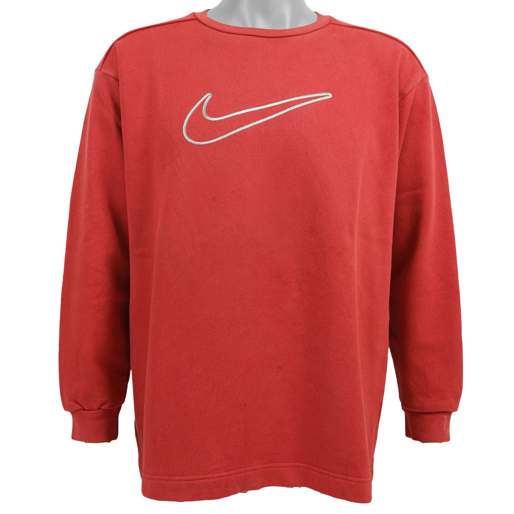Nike - Red Big Logo Crew Neck Sweatshirt 1990s Large Vintage Retro
