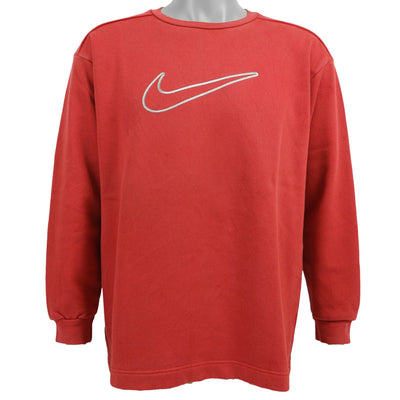 Nike - Red Big Logo Crew Neck Sweatshirt 1990s Large