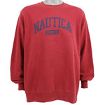 Nautica - Red Spell-Out Crew Neck Sweatshirt 1990s Large