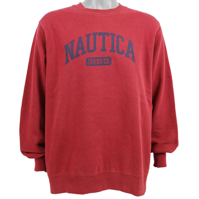 Nautica - Red Spell-Out Crew Neck Sweatshirt 1990s Large