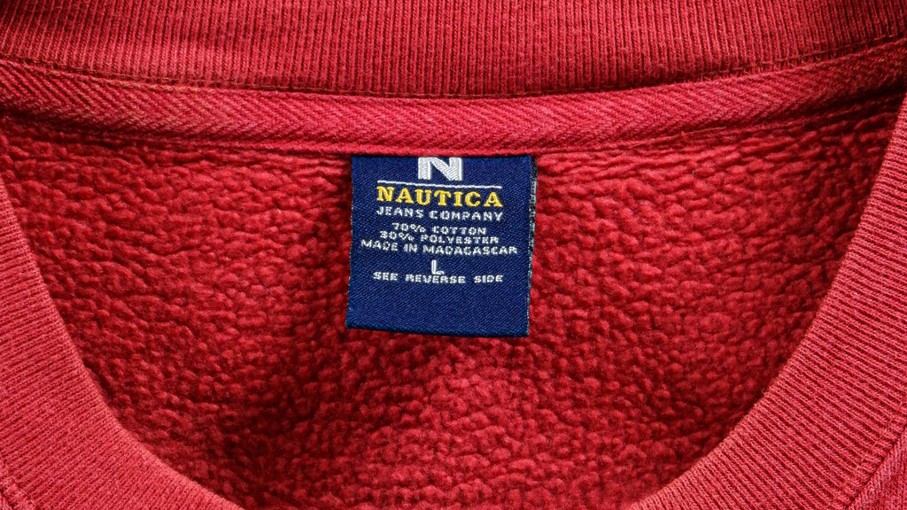 Nautica - Red Spell-out Crew Neck Sweatshirt 1990s Large Vintage Retro