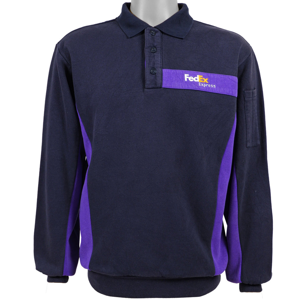 Vintage - FedEx Black & Purple 1/4 Zip Sweatshirt 1990s Medium Vintage Retro