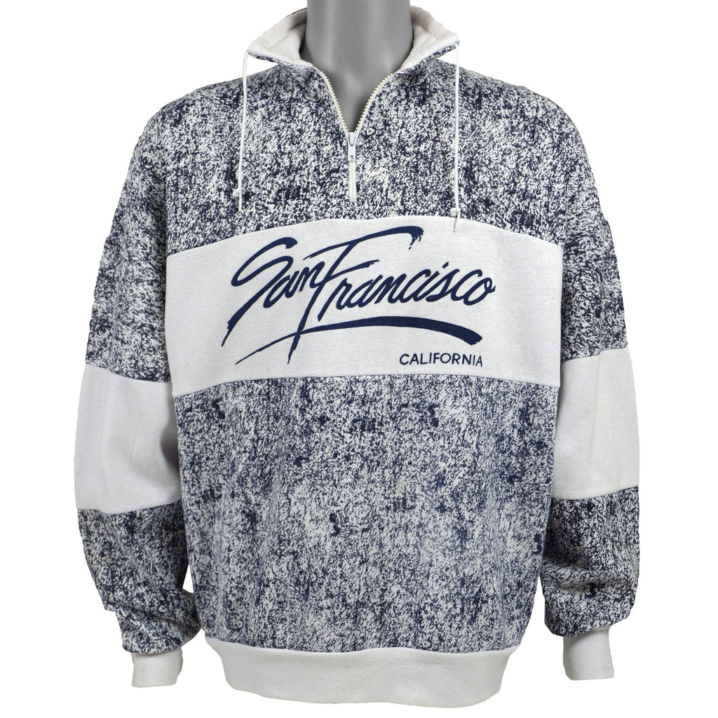 Vintage - Black & White San Francisco 1/4 Zip Sweatshirt 1990s X-Large Vintage Retro