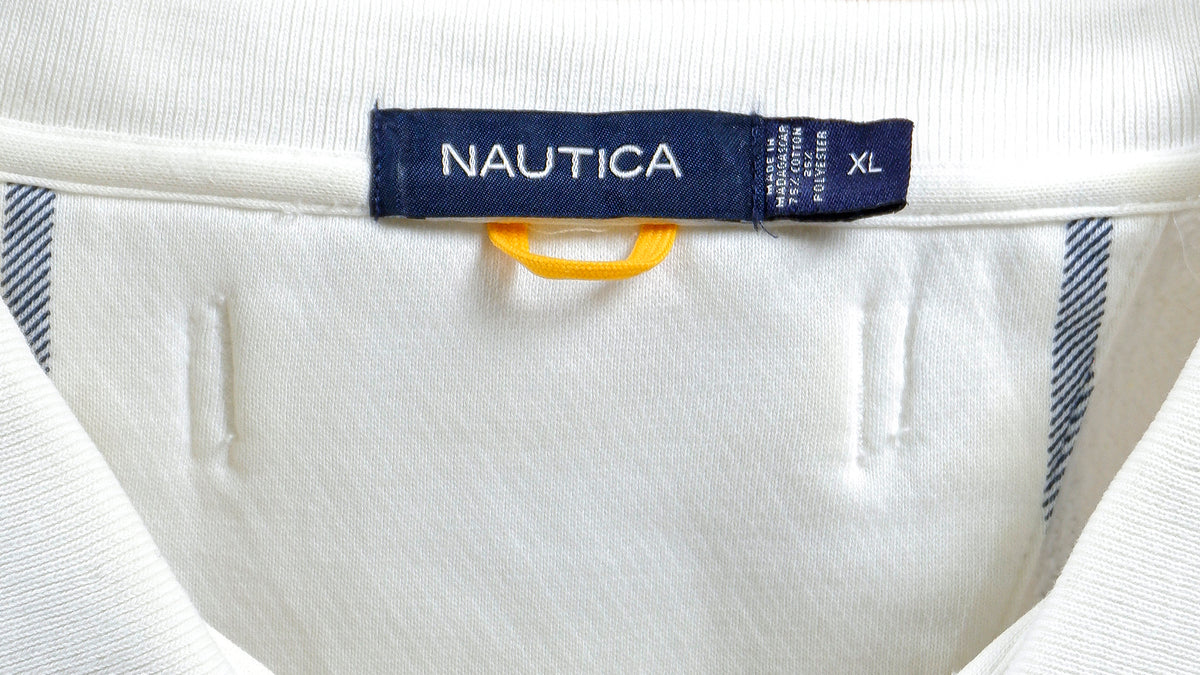 Nautica - White Plaid 1/4 Zip Sweatshirt 1990s X-Large Vintage Retro