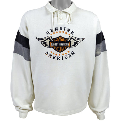 Harley Davidson - White Spell-Out 1/4 Button Up Sweatshirt 1990s X-Large
