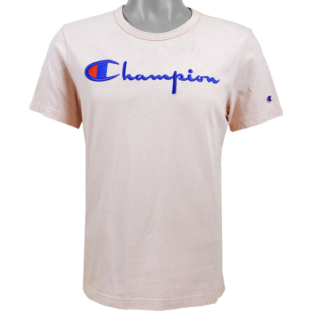 Champion - Pink Spell-Out T-Shirt 1990s Medium Vintage Retro