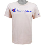 Champion - Pink Spell-Out T-Shirt 1990s Medium