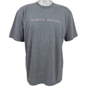 Tommy Hilfiger - Dark Grey Spell-Out T-Shirt 1990s Large Vintage Retro