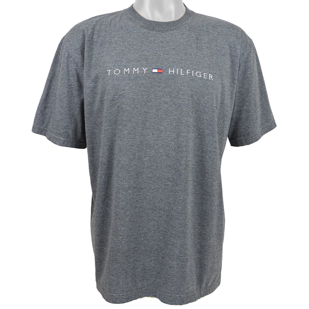 Tommy Hilfiger - Dark Grey Spell-Out T-Shirt 1990s Large Vintage Retro