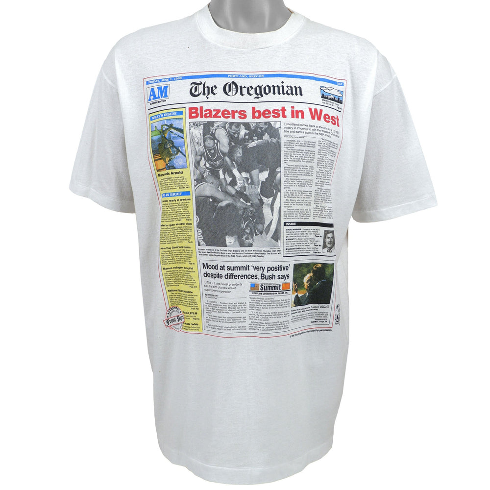 NBA (Hanes) - The Oregonian - Blazers Best in West T-Shirt 1990 Large Vintage Retro Basketball