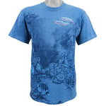 Vintage (Signal Sport) - Blue Embroidered Dolphins in the Ocean T-Shirt 1990s Medium Vintage Retro