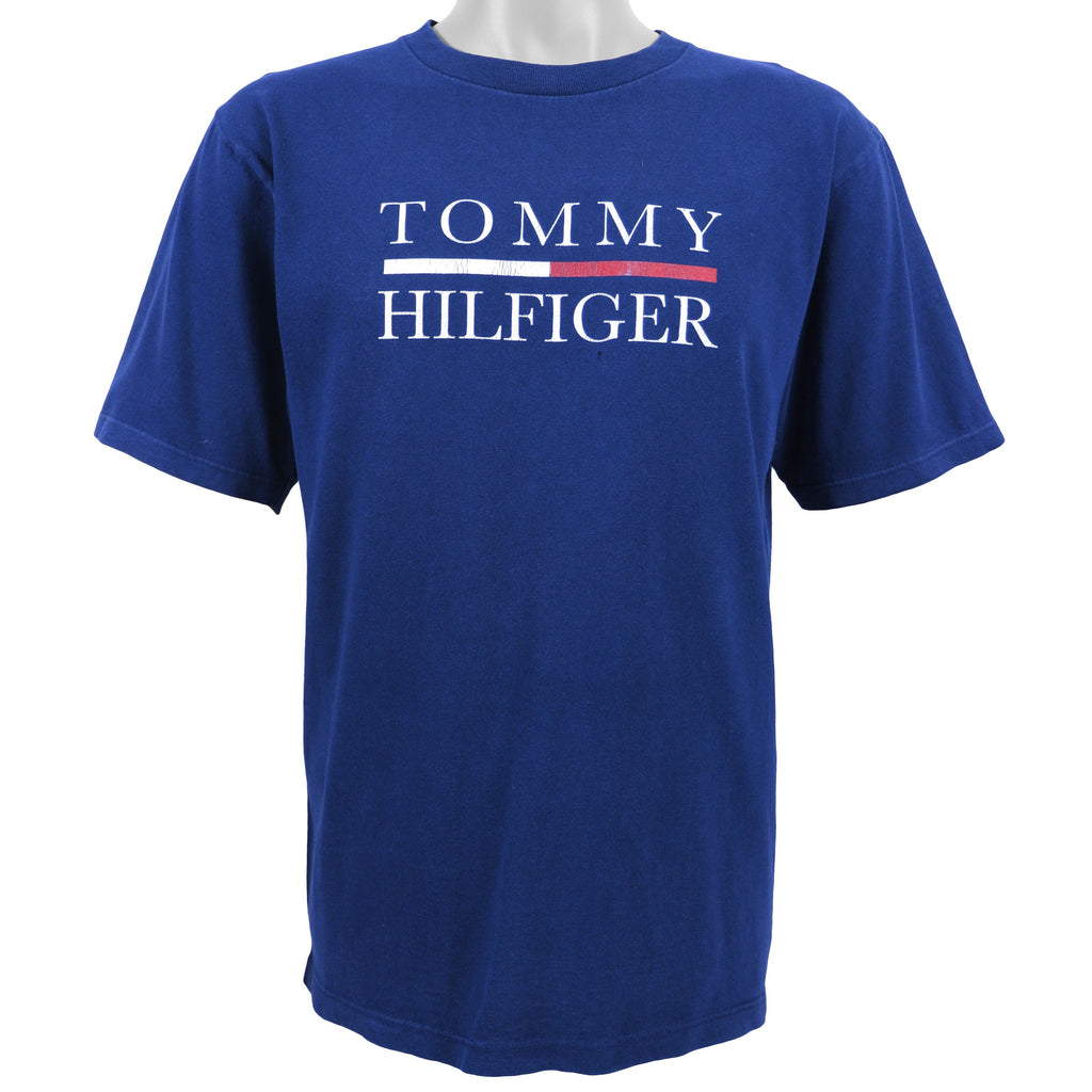 Tommy Hilfiger - Blue Spell-Out T-Shirt 1990s X-Large Vintage Retro