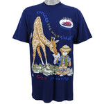 Vintage (Jerzees) - Blue Safari Expedition Printed T-Shirt 1990s Large Vintage Retro