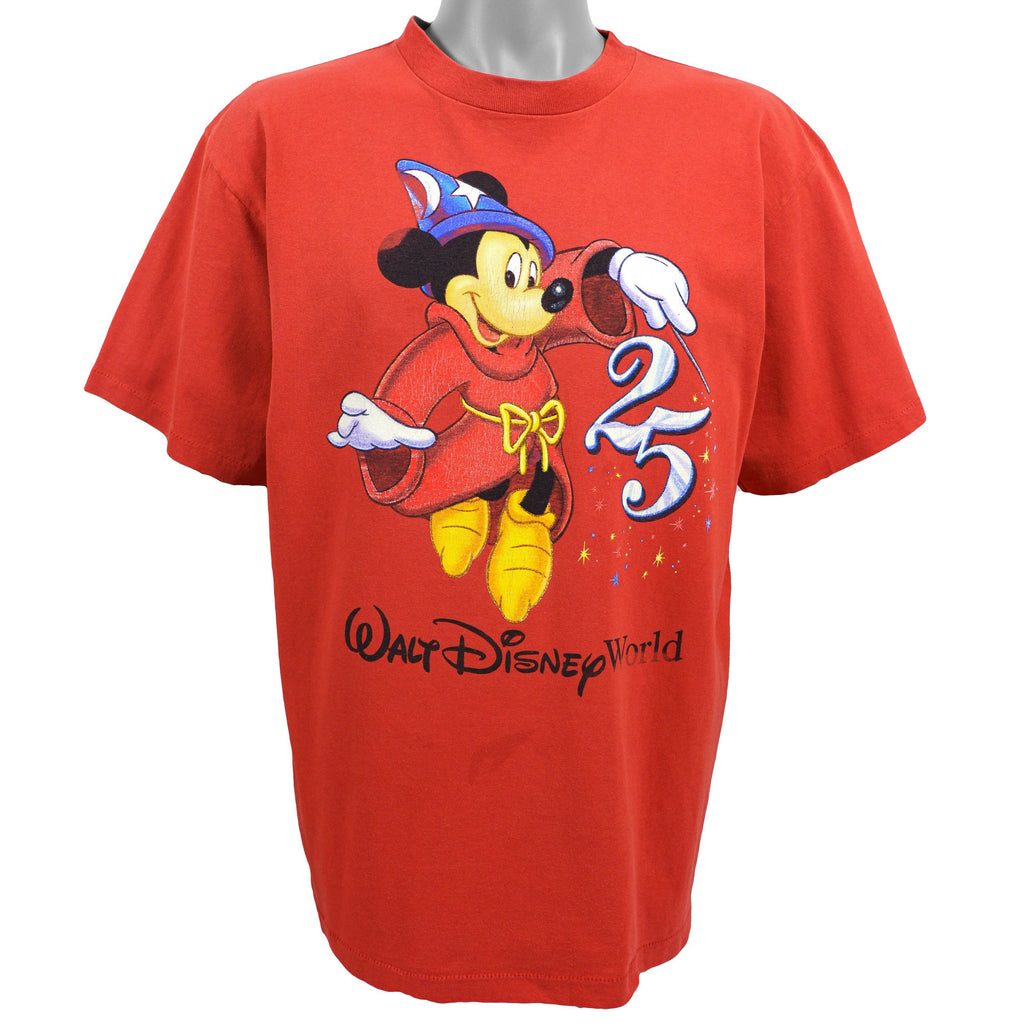Disney - Red 25th Anniversary Spell-Out T-Shirt 1996 Large Vintage Retro