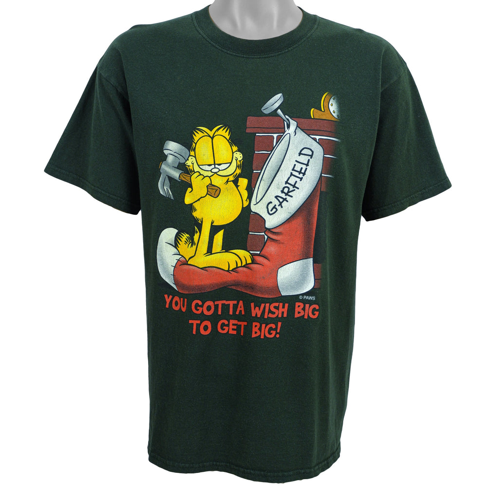 Vintage - Green Garfield T-Shirt 1990s Large Vintage Retro