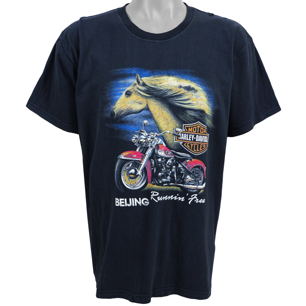 Harley Davidson - Beijing Runnin Free T-Shirt 1990s Large Vintage Retro 