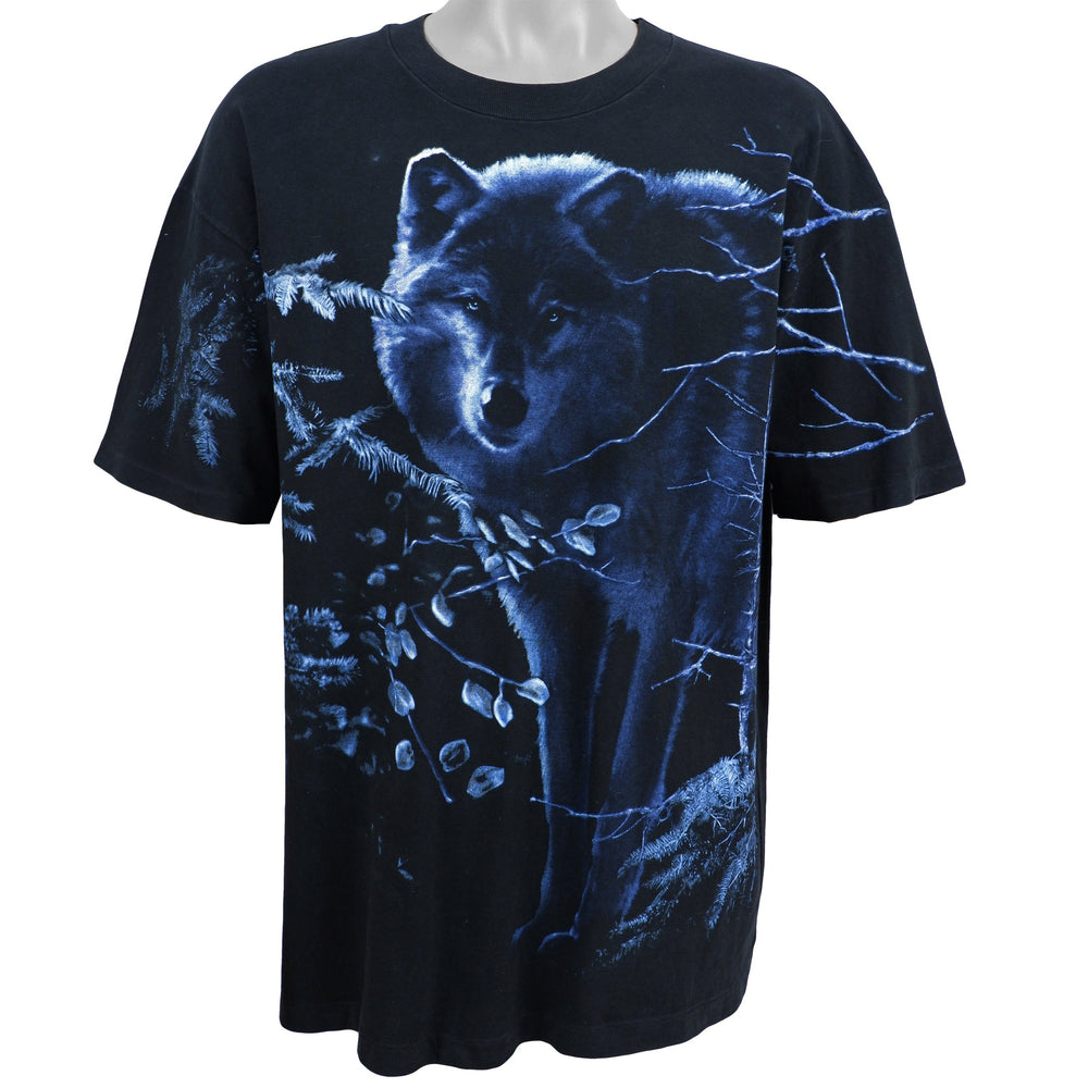 Vintage (Hanes) - Black Wolf T-Shirt 1990s X-Large Vintage Retro