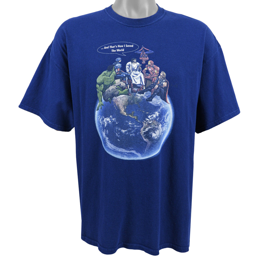 Marvel - Jesus & The Avengers And Thats How I Save The World T-Shirt X-Large Vintage Retro