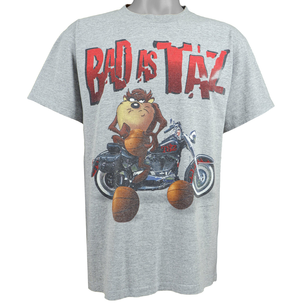 Looney Tunes - Grey Bad as Taz T-Shirt 1990s Large Vintage Retro Basketball