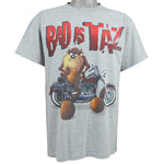 Looney Tunes - Grey Bad as Taz T-Shirt 1990s Large Vintage Retro Basketball