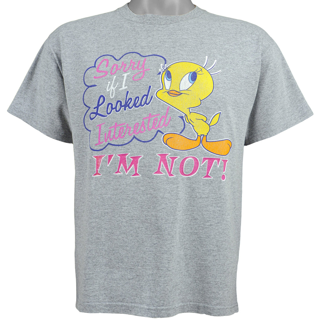 Looney Tunes - Grey Tweety T-Shirt 1990s Medium Vintage Retro
