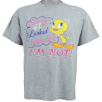 Looney Tunes - Grey Tweety T-Shirt 1990s Medium Vintage Retro